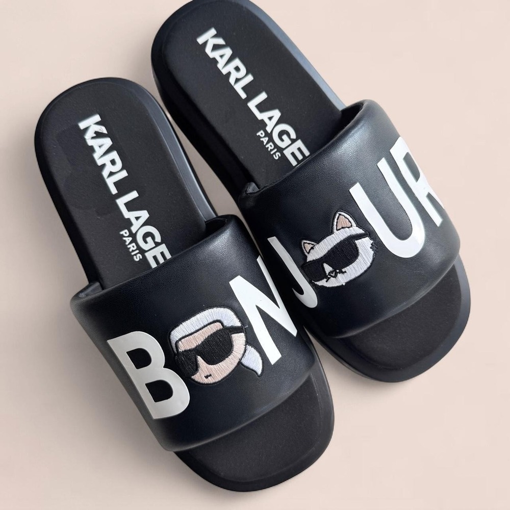 Karl Lagerfeld Paris Women's Size 9.5 Black Bonjour Platform Slides